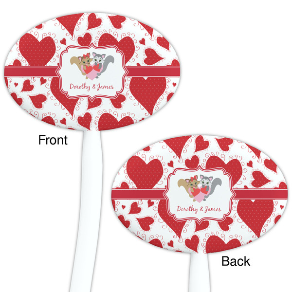 Cute Squirrel Couple White Plastic 7" Stir Stick - Double Sided - Oval - Front & Back