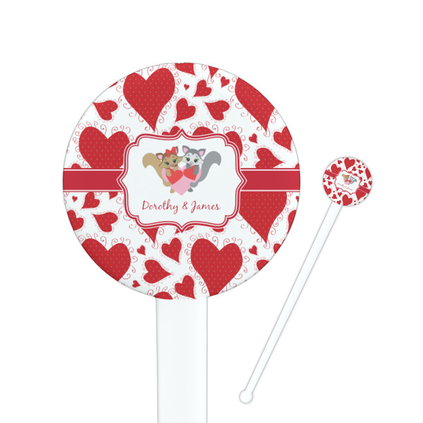 Custom Cute Squirrel Couple 7" Round Plastic Stir Sticks - White - Double Sided (Personalized)