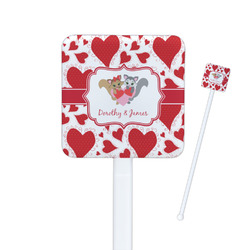 Cute Squirrel Couple Square Plastic Stir Sticks - Double Sided (Personalized)