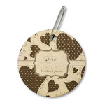 Cute Squirrel Couple Wood Luggage Tag - Round (Personalized)