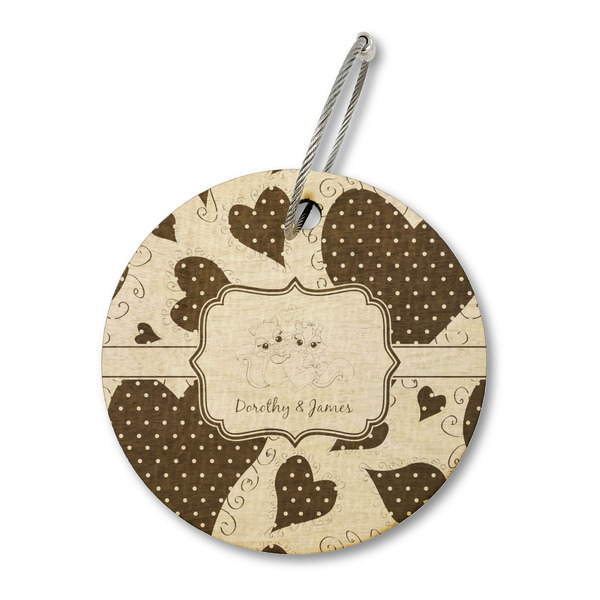 Custom Cute Squirrel Couple Wood Luggage Tag - Round (Personalized)