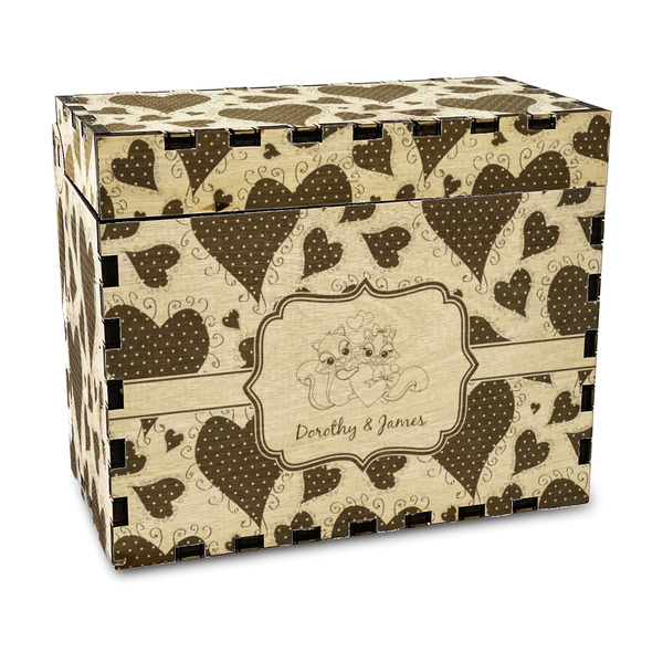 Custom Cute Squirrel Couple Wood Recipe Box - Laser Engraved (Personalized)