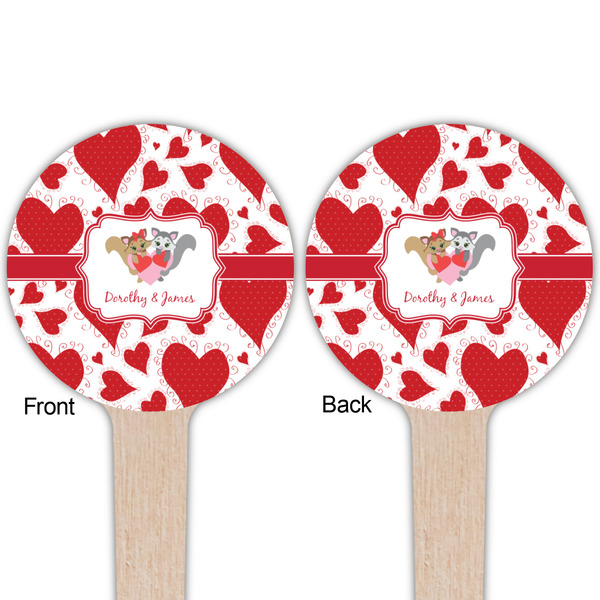 Cute Squirrel Couple Wooden 4" Food Pick - Round - Double Sided - Front & Back