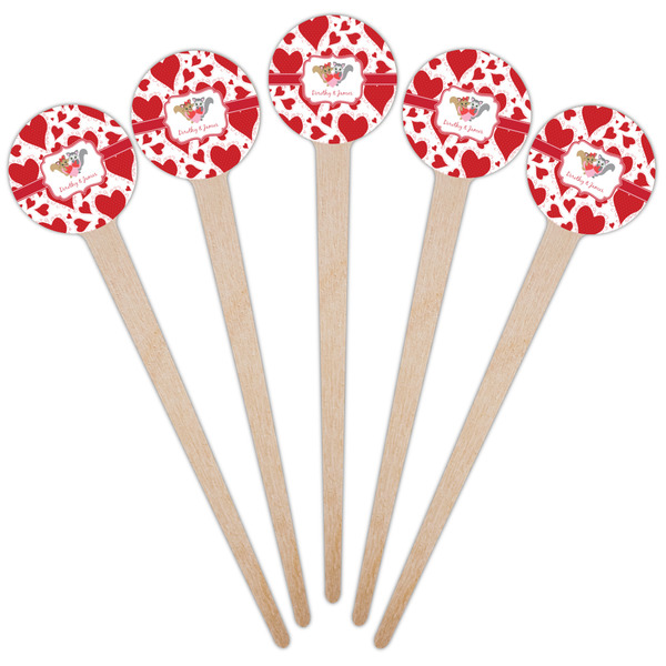 Cute Squirrel Couple Wooden 4" Food Pick - Round - Fan View