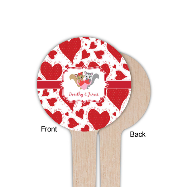 Cute Squirrel Couple Wooden 4" Food Pick - Round - Single Sided - Front & Back