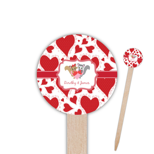 Custom Cute Squirrel Couple 6" Round Wooden Food Picks - Double Sided (Personalized)
