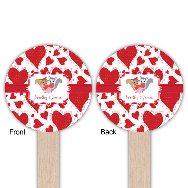 Cute Squirrel Couple Wooden 6" Food Pick - Round - Double Sided - Front & Back