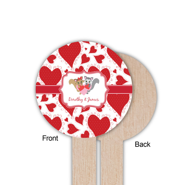 Cute Squirrel Couple Wooden 6" Food Pick - Round - Single Sided - Front & Back