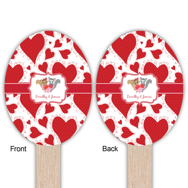 Cute Squirrel Couple Wooden Food Pick - Oval - Double Sided - Front & Back