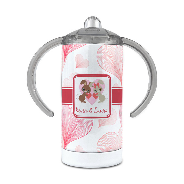 Custom Hearts & Bunnies 12 oz Stainless Steel Sippy Cup (Personalized)