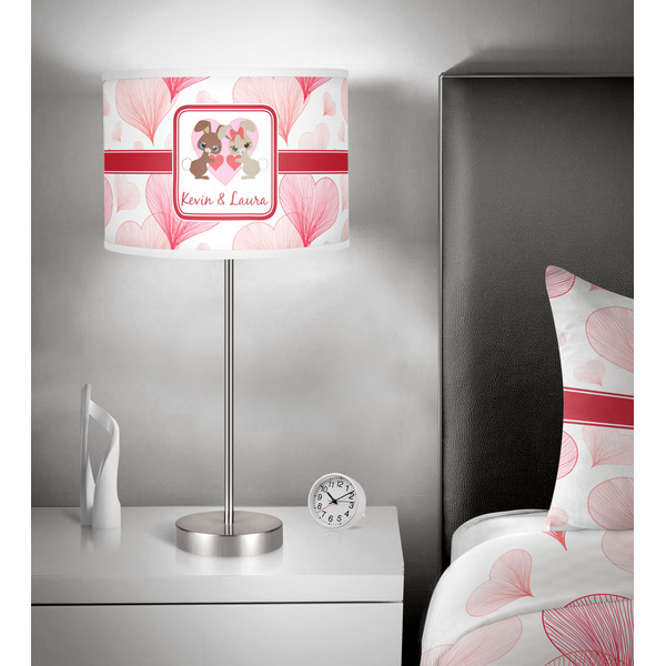 Hearts & Bunnies 13 inch drum lamp shade - in room