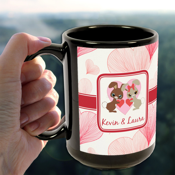 Hearts & Bunnies 15oz. Black Mug - LIFESTYLE