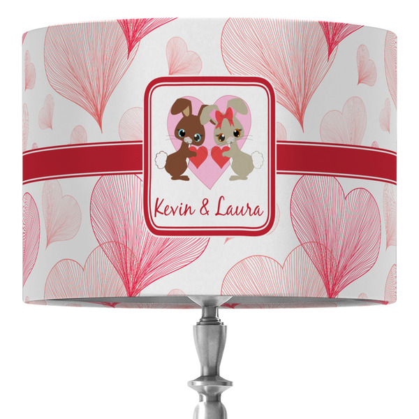 Custom Hearts & Bunnies 16" Drum Lamp Shade - Fabric (Personalized)