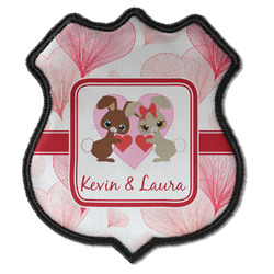 Hearts & Bunnies Iron On Shield Patch C w/ Couple's Names