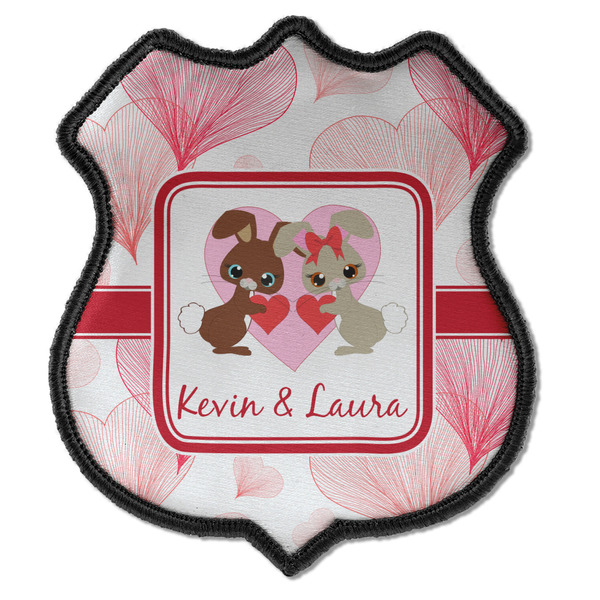 Custom Hearts & Bunnies Iron On Shield Patch C w/ Couple's Names