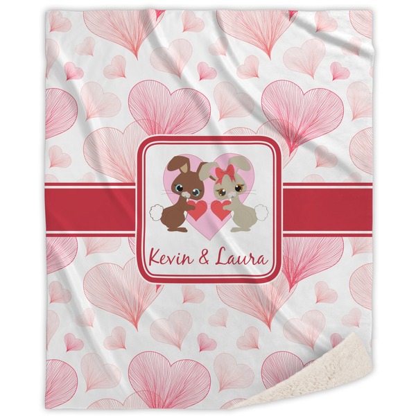 Custom Hearts & Bunnies Sherpa Throw Blanket (Personalized)