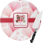 Hearts & Bunnies Round Glass Cutting Board - Small (Personalized)