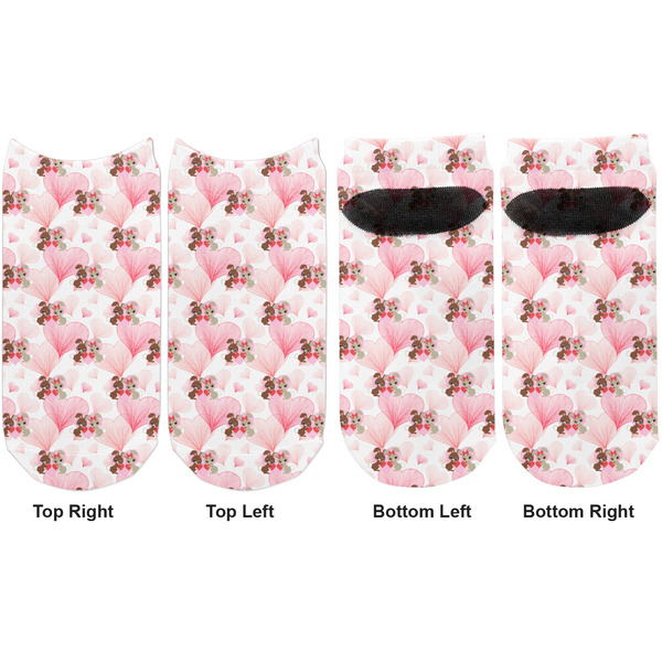 Hearts & Bunnies Adult Ankle Socks - Double Pair - Front and Back - Apvl