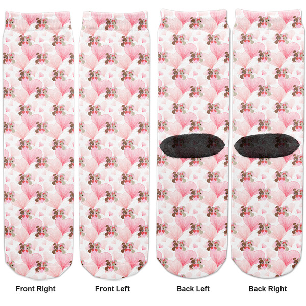 Hearts & Bunnies Adult Crew Socks - Double Pair - Front and Back - Apvl