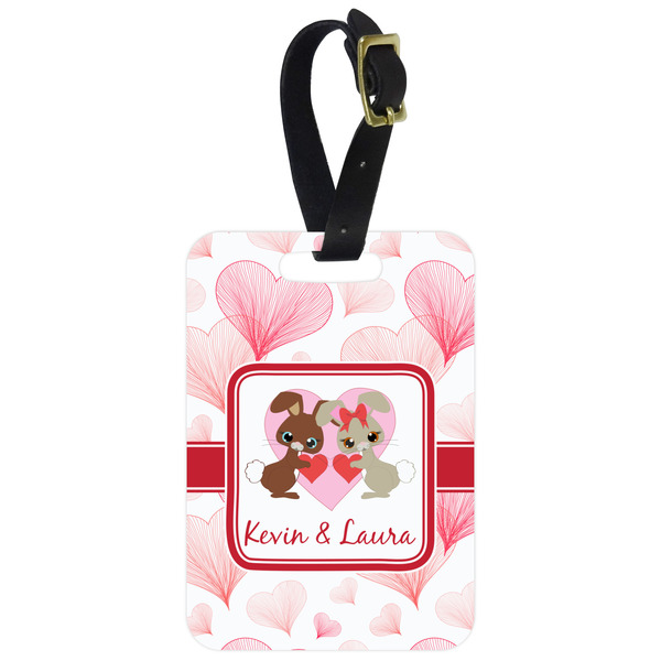 Custom Hearts & Bunnies Metal Luggage Tag w/ Couple's Names