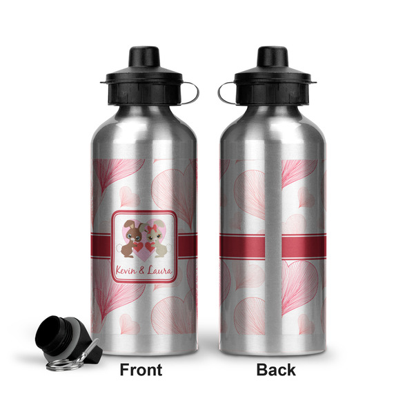 Hearts & Bunnies Aluminum Water Bottle - Front and Back