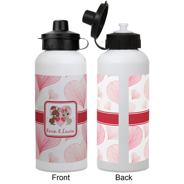 Hearts & Bunnies Aluminum Water Bottle - White APPROVAL