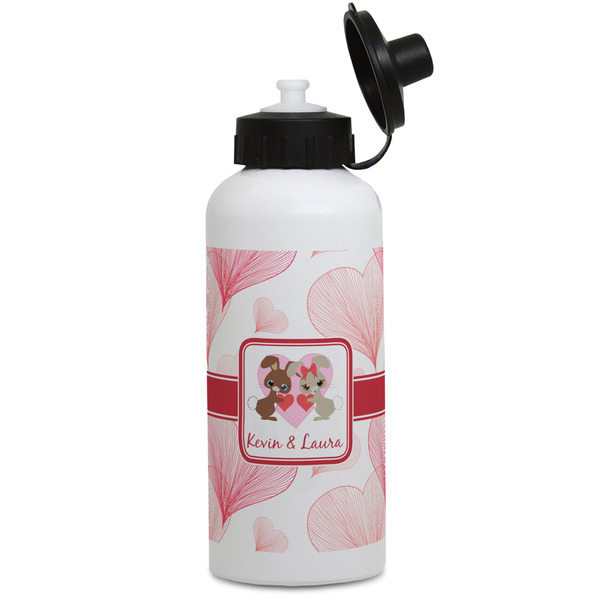 Custom Hearts & Bunnies Water Bottles - Aluminum - 20 oz - White (Personalized)