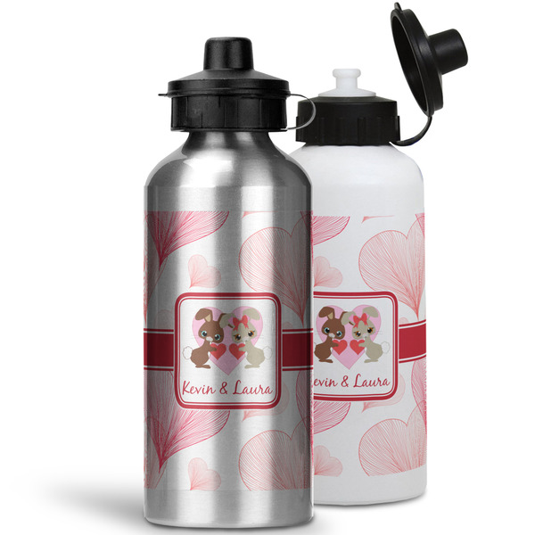 Hearts & Bunnies Aluminum Water Bottles - MAIN (white &silver)