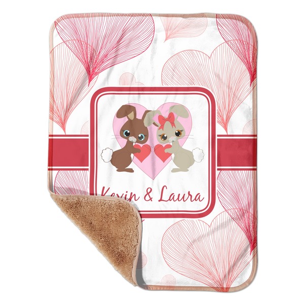 Custom Hearts & Bunnies Sherpa Baby Blanket - 30" x 40" w/ Couple's Names