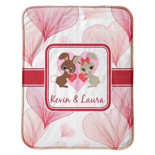 Hearts & Bunnies Baby Sherpa Blanket - Flat