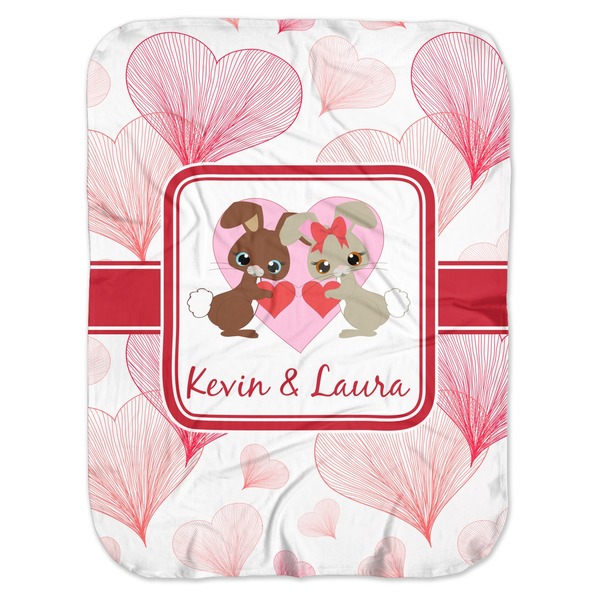 Custom Hearts & Bunnies Baby Swaddling Blanket (Personalized)