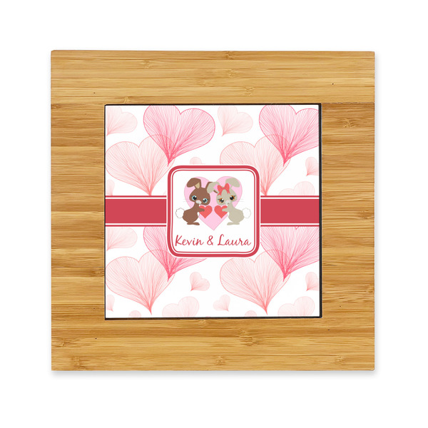 Custom Hearts & Bunnies Bamboo Trivet with Ceramic Tile Insert (Personalized)