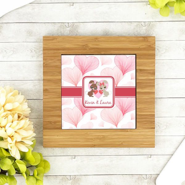 Hearts & Bunnies Bamboo Trivet with 6" Tile - LIFESTYLE