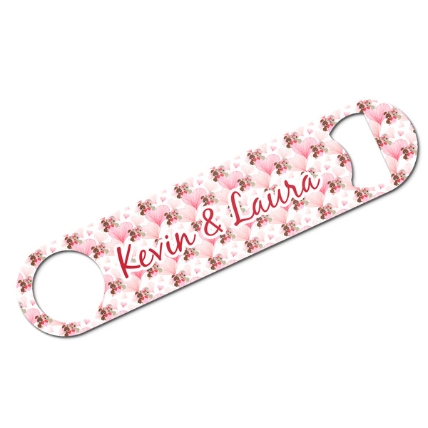 Custom Hearts & Bunnies Bar Bottle Opener w/ Couple's Names