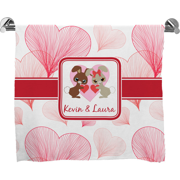 Custom Hearts & Bunnies Bath Towel (Personalized)