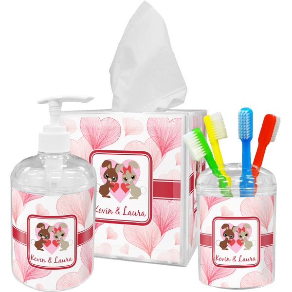 Hearts & Bunnies Bathroom Accessories Set (Personalized)
