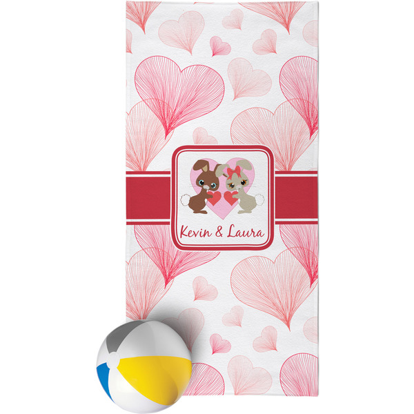 Custom Hearts & Bunnies Beach Towel (Personalized)