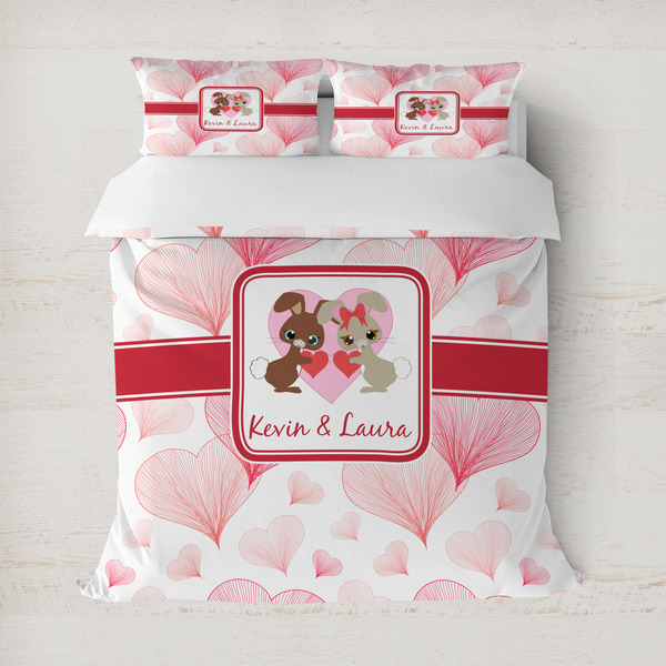 Custom Hearts & Bunnies Duvet Cover (Personalized)