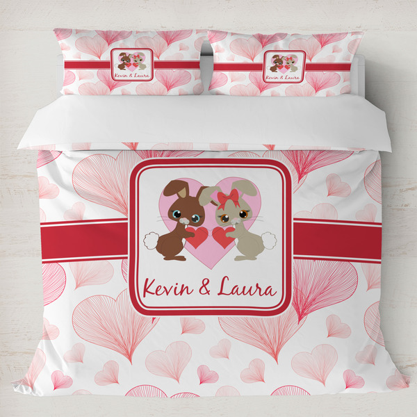 Custom Hearts & Bunnies Duvet Cover Set - King (Personalized)
