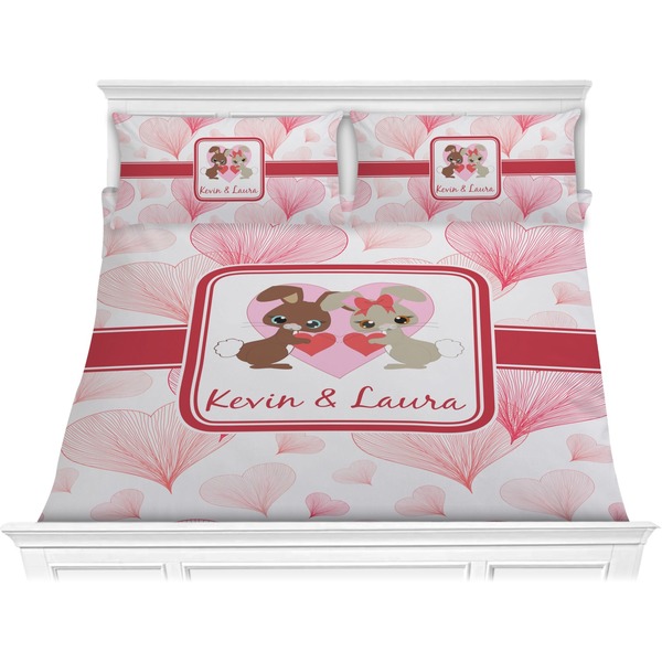 Custom Hearts & Bunnies Comforter Set - King (Personalized)