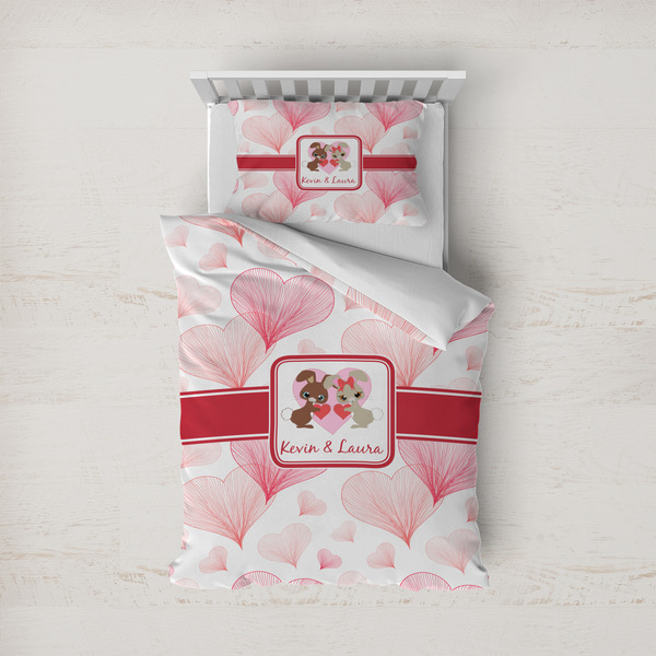 Custom Hearts & Bunnies Duvet Cover Set - Twin (Personalized)