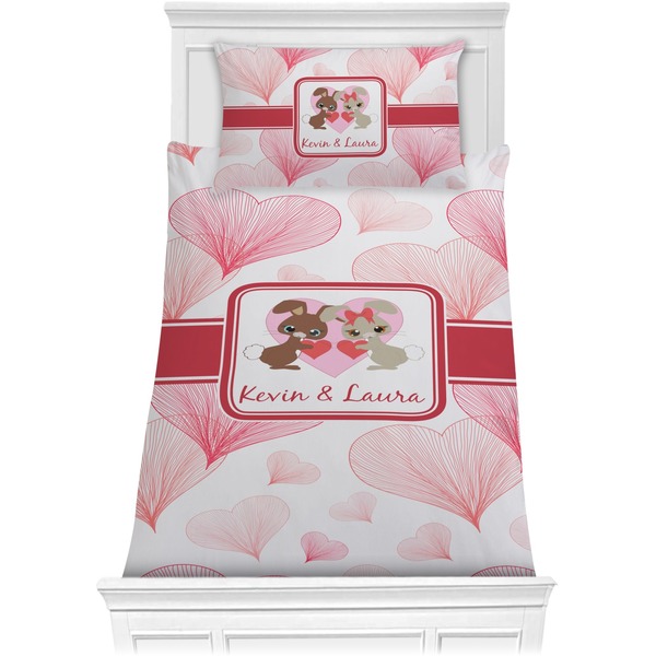 Custom Hearts & Bunnies Comforter Set - Twin XL (Personalized)
