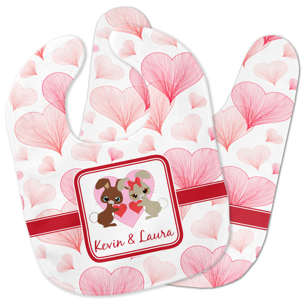 Custom Hearts & Bunnies Baby Bib w/ Couple's Names