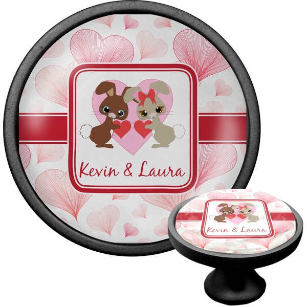 Custom Hearts & Bunnies Cabinet Knob (Black) (Personalized)