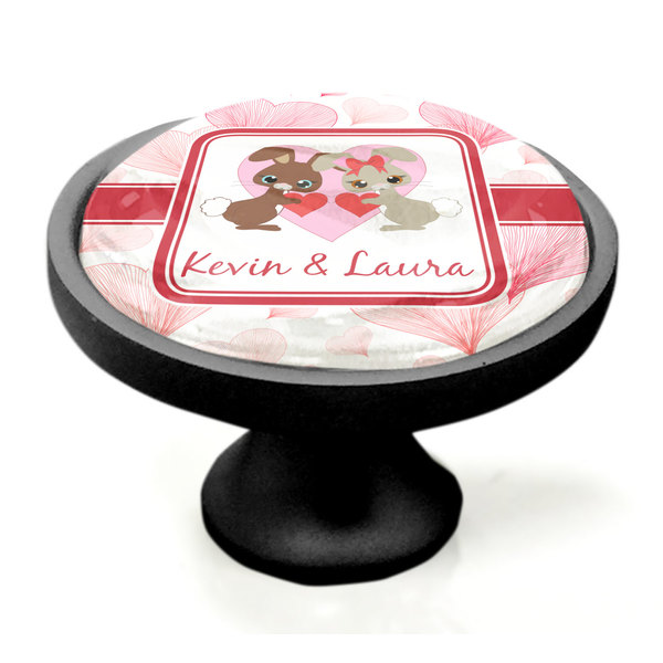 Hearts & Bunnies Black Custom Cabinet Knob (Side)