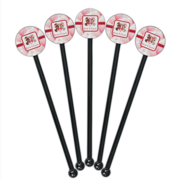 Hearts & Bunnies Black Plastic 5.5" Stir Stick - Round - Fan View