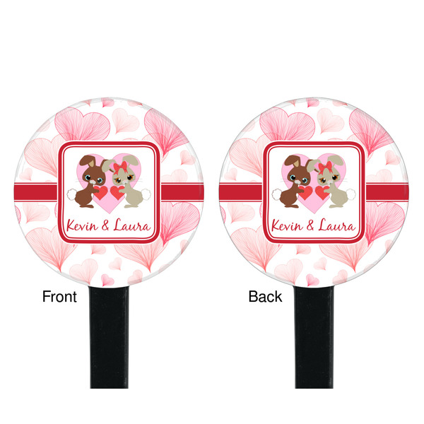 Hearts & Bunnies Black Plastic 7" Stir Stick - Double Sided - Round - Front & Back