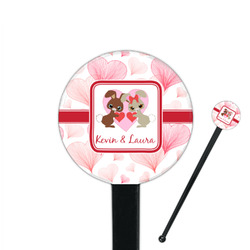Hearts & Bunnies 7" Round Plastic Stir Sticks - Black - Double Sided (Personalized)