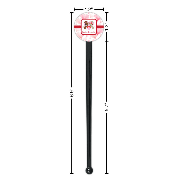 Hearts & Bunnies Black Plastic 7" Stir Stick - Round - Dimensions