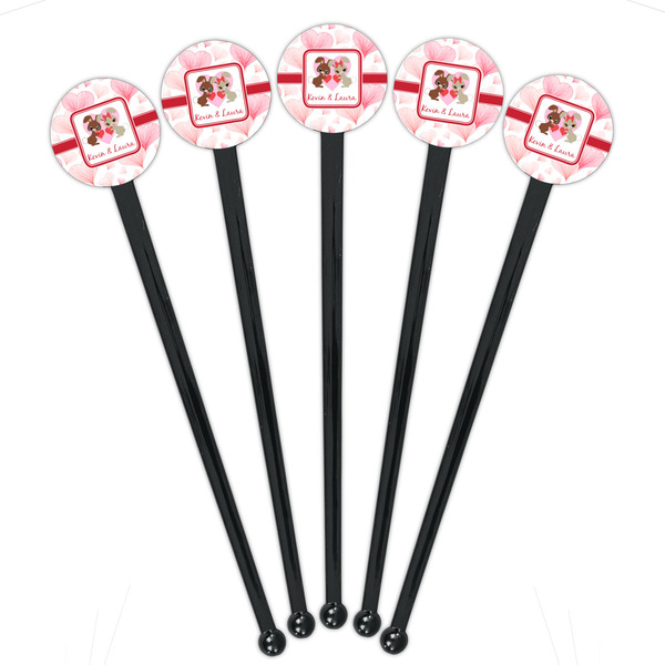 Hearts & Bunnies Black Plastic 7" Stir Stick - Round - Fan View